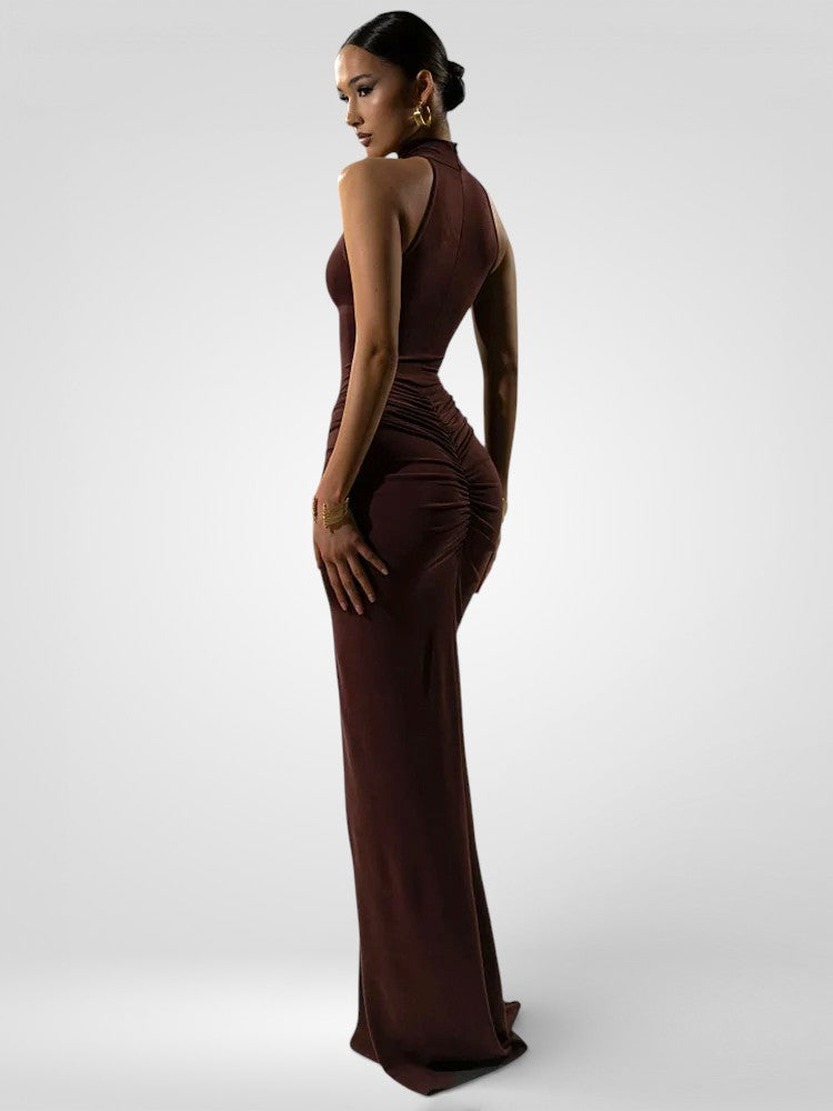 Ruched Halter Split Maxi Dress