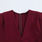 Ruched Midi Dress – Draped Front and V-Neck Elegance