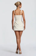 Backless Ruched Mini Dress – Sexy Square Neck High-Waist Club Dress for Women