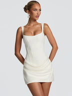 Backless Ruched Mini Dress – Sexy Square Neck High-Waist Club Dress for Women