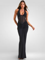 Halter V-Neck Backless Maxi Dress