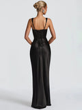Satin Lace-Up Backless Maxi Dress – Sexy Halter Off-Shoulder Bodycon Gown