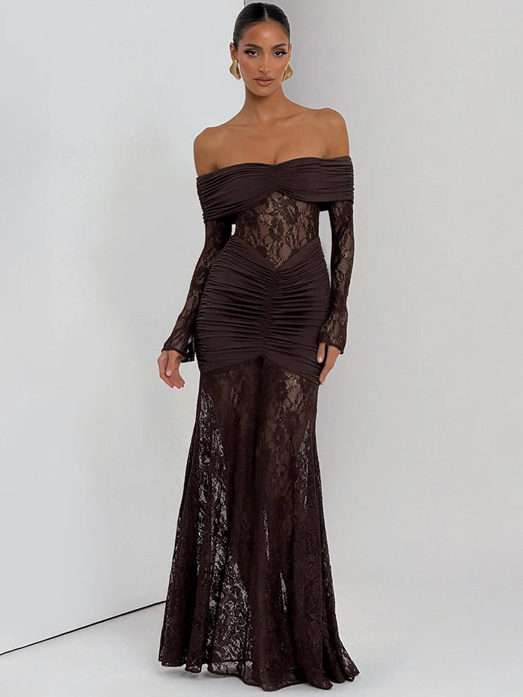 Off-Shoulder Lace Bodycon Maxi Dress