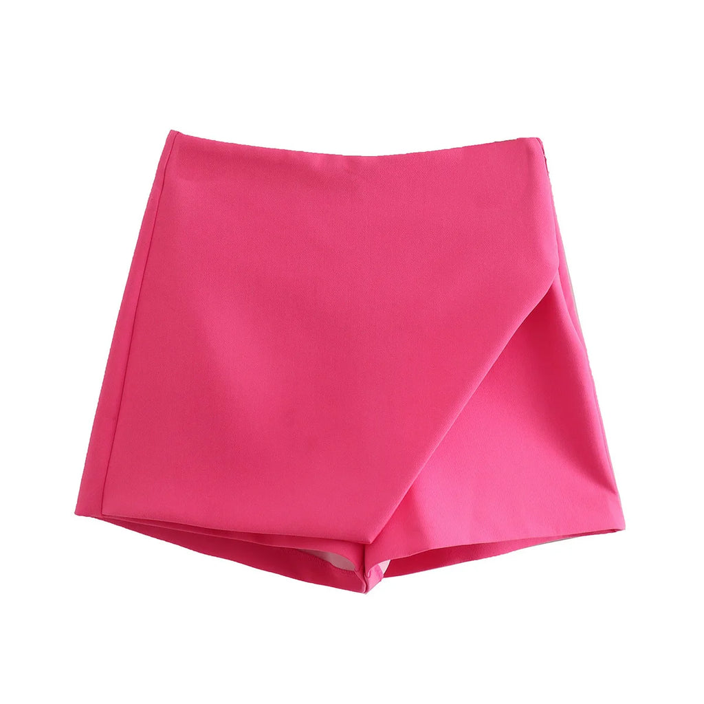 Falda pantalón asimétrica de cintura alta para mujer: falda corta vintage con cremallera y bolsillos traseros