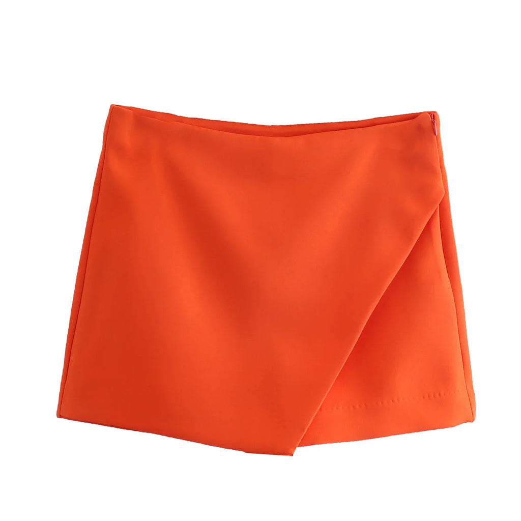 Falda pantalón asimétrica de cintura alta para mujer: falda corta vintage con cremallera y bolsillos traseros