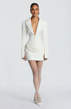 V-Neck Ruched Blazer Mini Dress