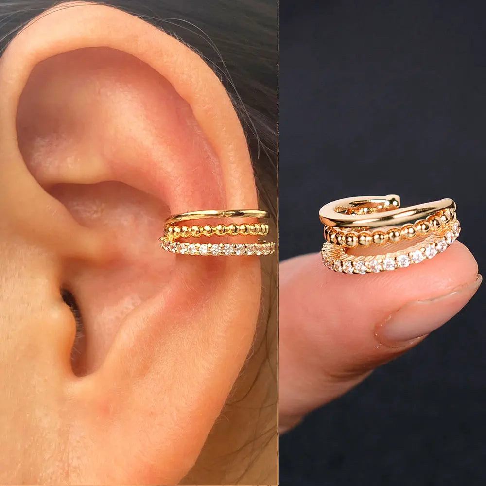 1pc Rainbow CZ Clip-On Ear Cuff – Non-Piercing Geometric Wrap Earring for Women & Girls