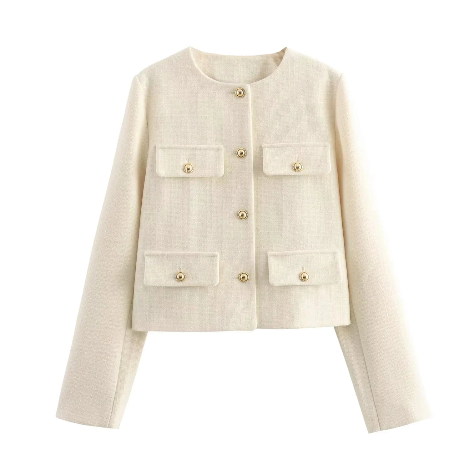 Women's Elegant Cropped Jacket – Long Sleeve Short Coat