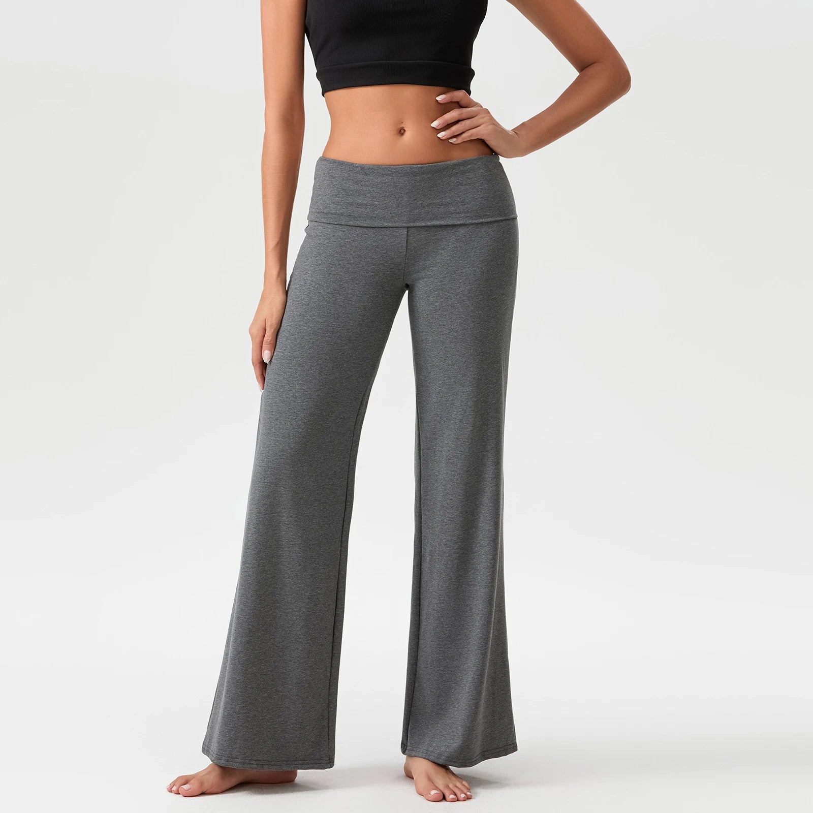 High-Waist FlowFold Flare Pants – Comfy & Stylish Stretch Loungewear