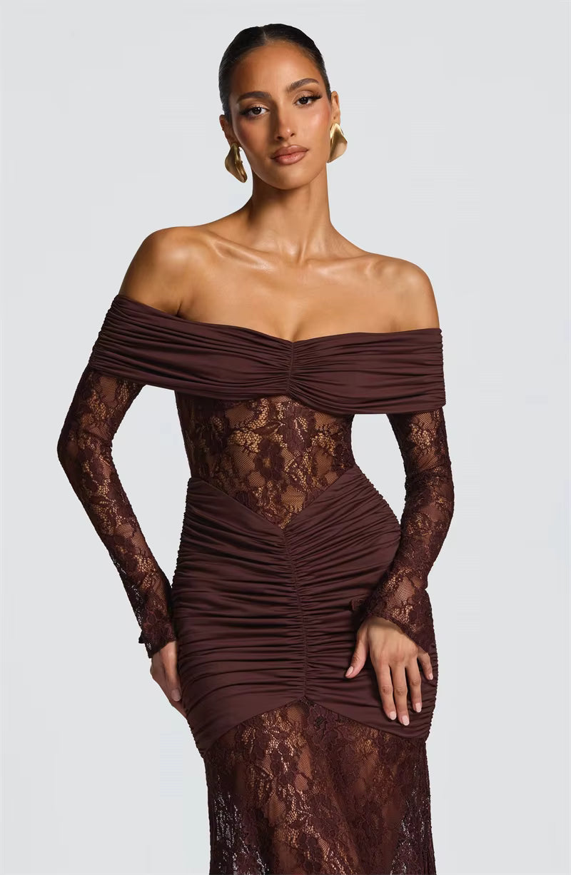 Off-Shoulder Lace Bodycon Maxi Dress