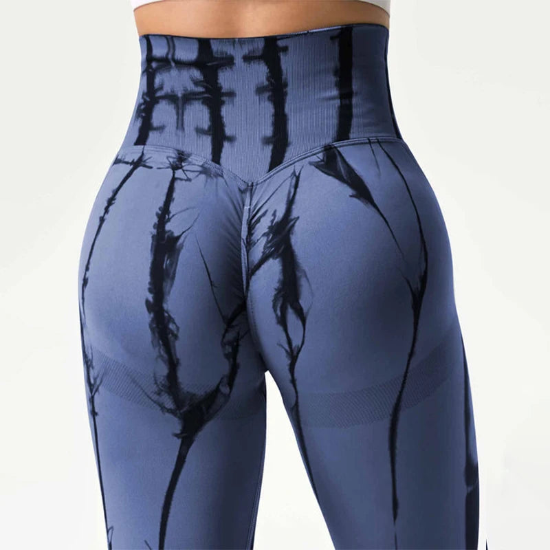 Seamless Tie-Dye Yoga Leggings – High-Waist Push-Up Fitness Tights for Women