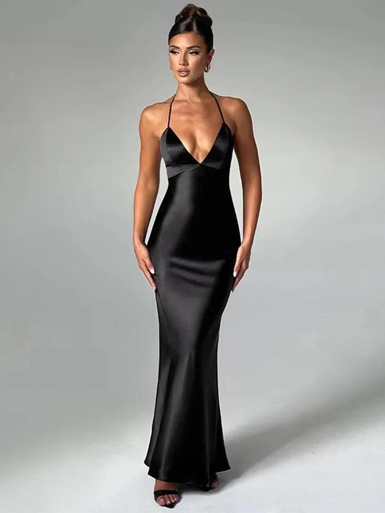 Elegant Satin Evening Dress – Backless Slim Fit with Side Slit