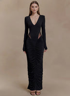 Elegant Deep V-Neck Mesh Maxi Dress