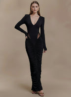 Elegant Deep V-Neck Mesh Maxi Dress