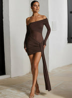 Off-Shoulder Sheer Mini Party Dress