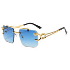 Randlose quadratische Sonnenbrille mit Leopardenmuster – UV400 Vintage Designerbrille