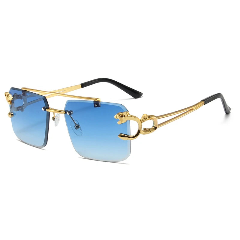 Leopard Rimless Square Sunglasses – UV400 Vintage Designer Eyewear
