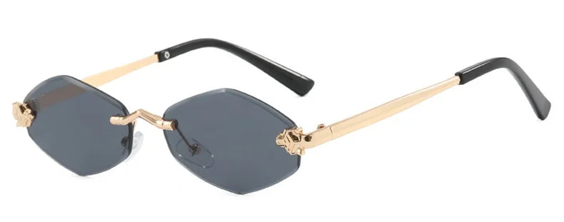 Luxury Rimless Polygon Sunglasses for Women – Vintage Brown Rhombus Gradient UV400 Eyewear