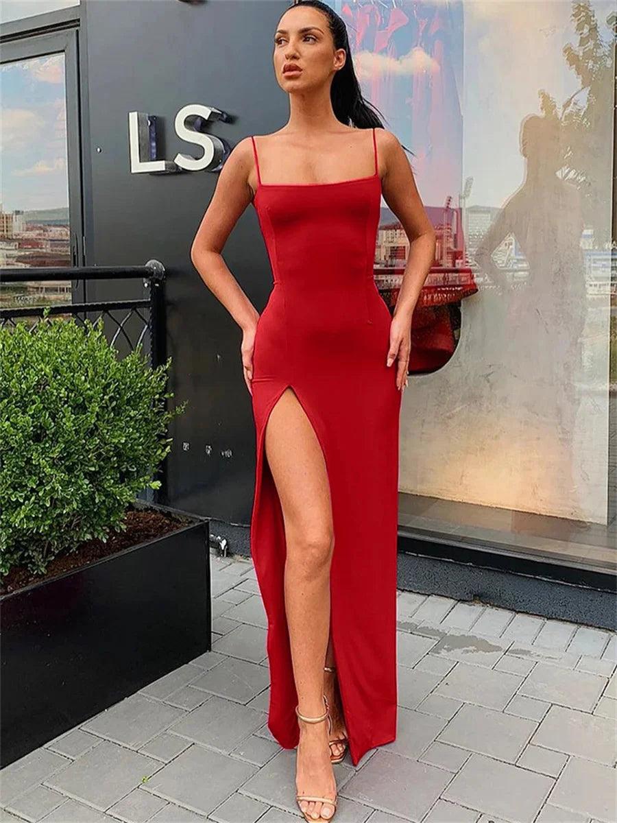 Strappy Bodycon Maxi Dress – Sleek Fit with Side Slit for Evening Glam
