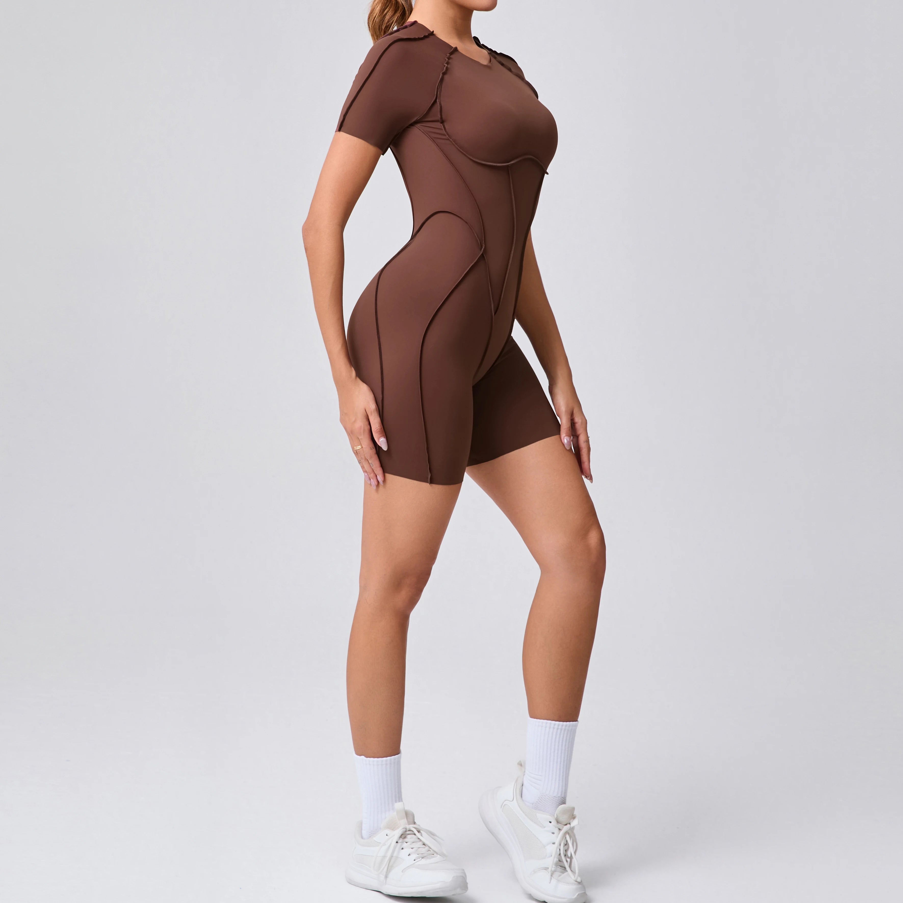 Contour Fit Yoga Romper -Brown