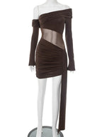 Off-Shoulder Sheer Mini Party Dress