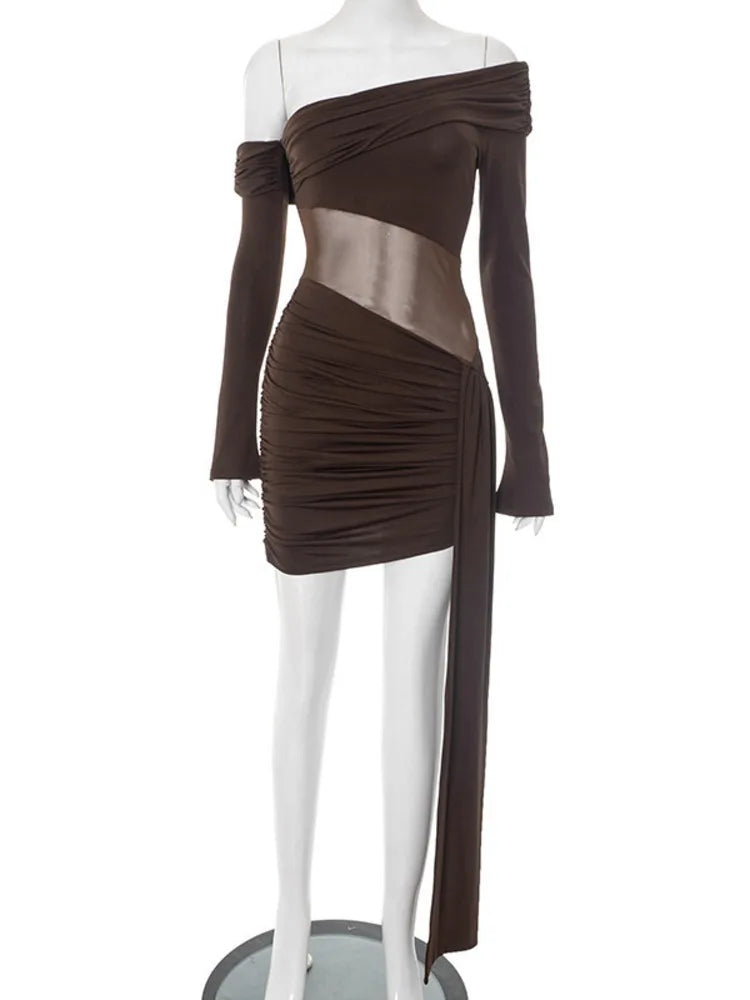 Off-Shoulder Sheer Mini Party Dress