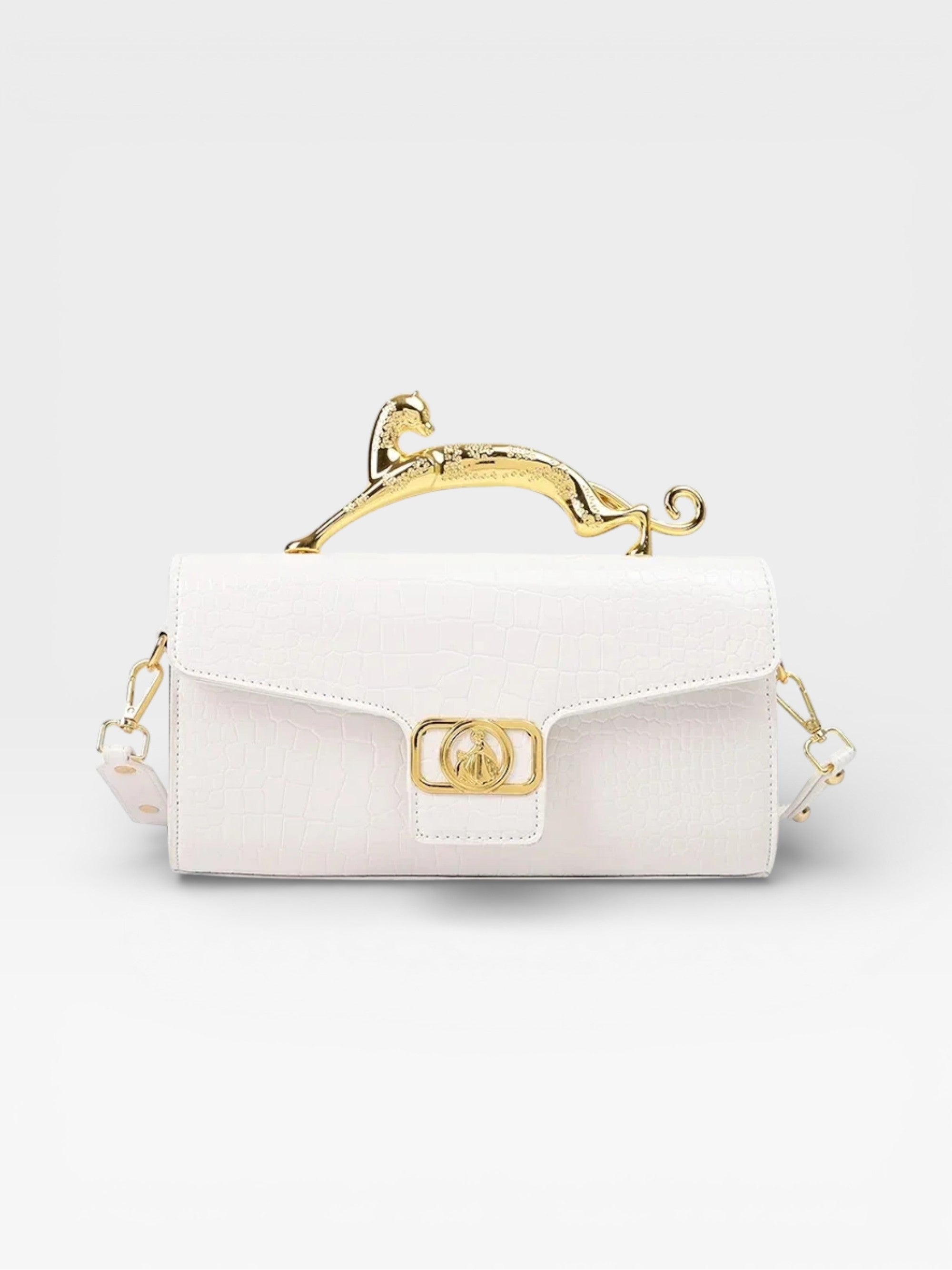 Croc-Embossed Luxe Bag with Golden Panther Handle