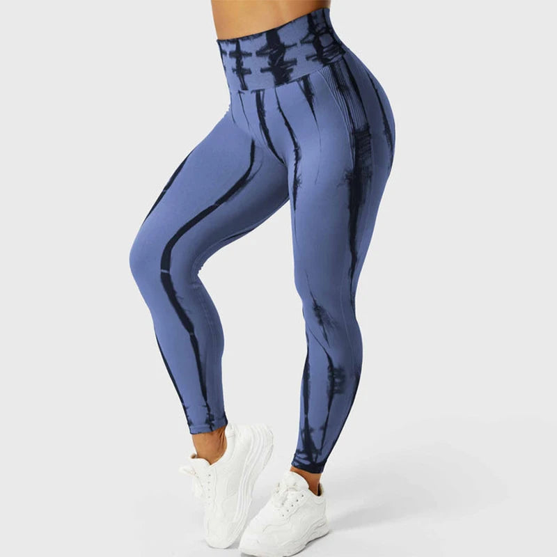 Seamless Tie-Dye Yoga Leggings – High-Waist Push-Up Fitness Tights for Women