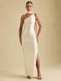 Elegant One-Shoulder Satin Maxi Dress