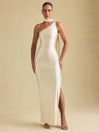 Elegant One-Shoulder Satin Maxi Dress