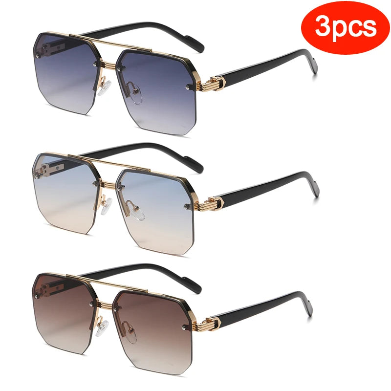 Oversized Retro Square Sunglasses – Double Bridge UV400 Gradient Shades