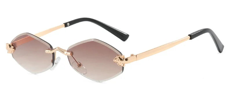 Luxury Rimless Polygon Sunglasses for Women – Vintage Brown Rhombus Gradient UV400 Eyewear