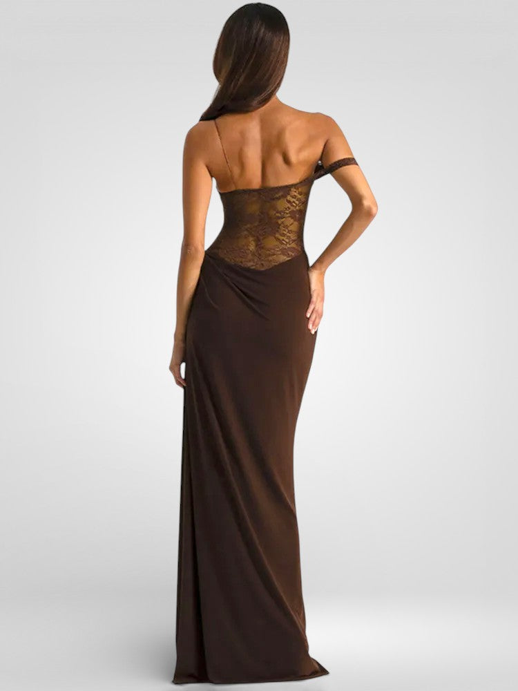 One-Shoulder Lace Maxi Dress