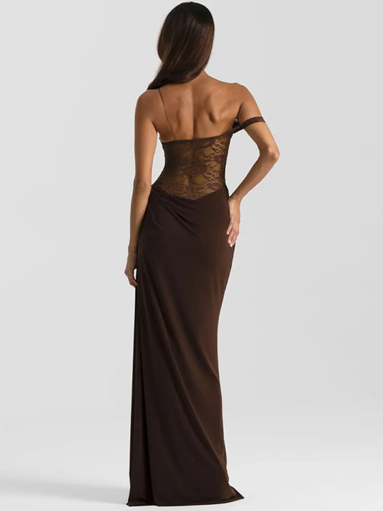 One-Shoulder Lace Maxi Dress