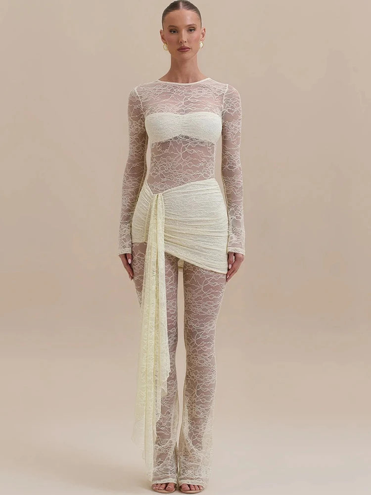 Lace See-Through Ruched Jumpsuit