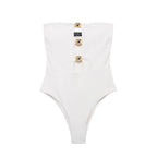 Strapless Bodysuit – Bandeau Fit with Cutout and Gold Buttons
