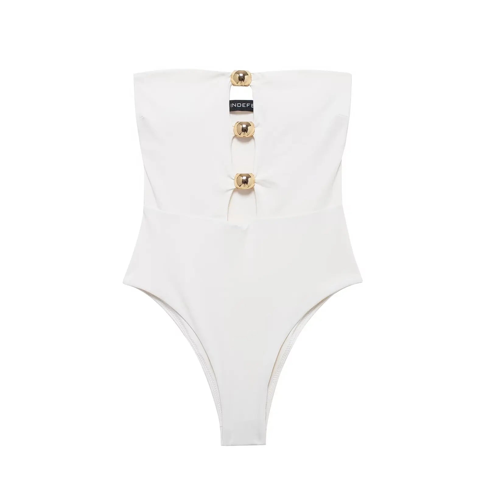 Strapless Bodysuit – Bandeau Fit with Cutout and Gold Buttons