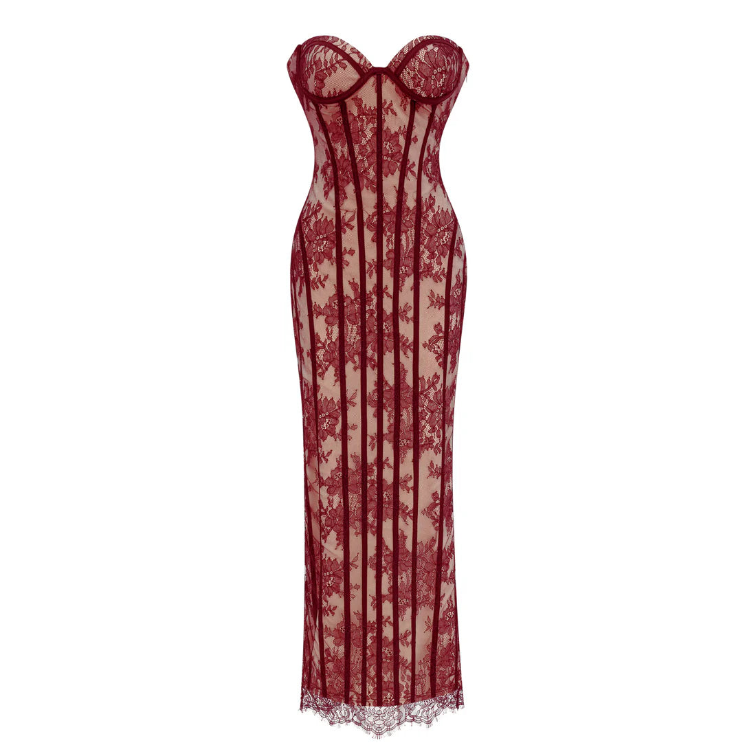 Red lace dress on a white background