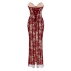 Red lace dress on a white background
