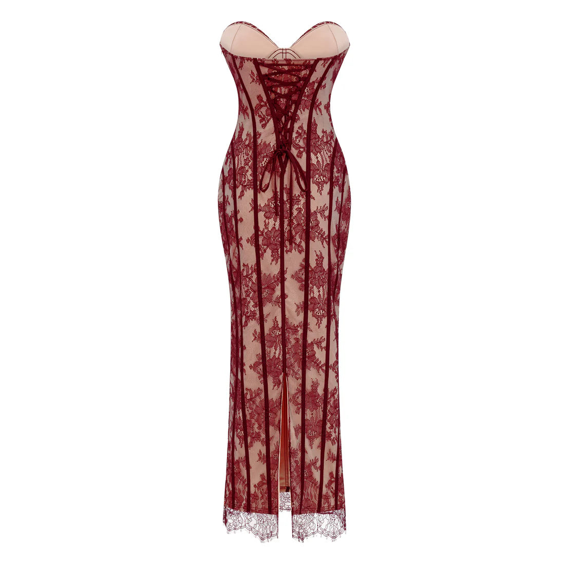 Red lace dress on a white background