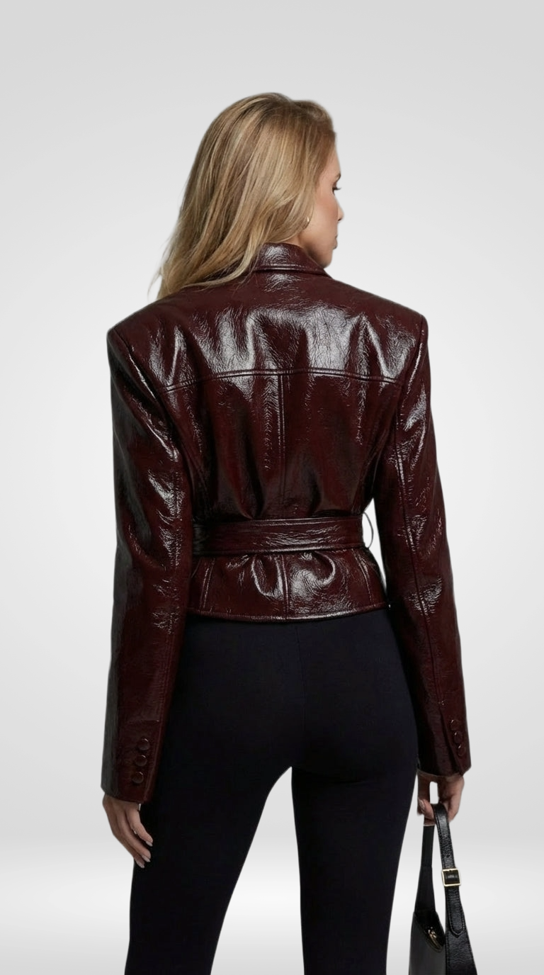 Belted Cropped PU leather Jacket