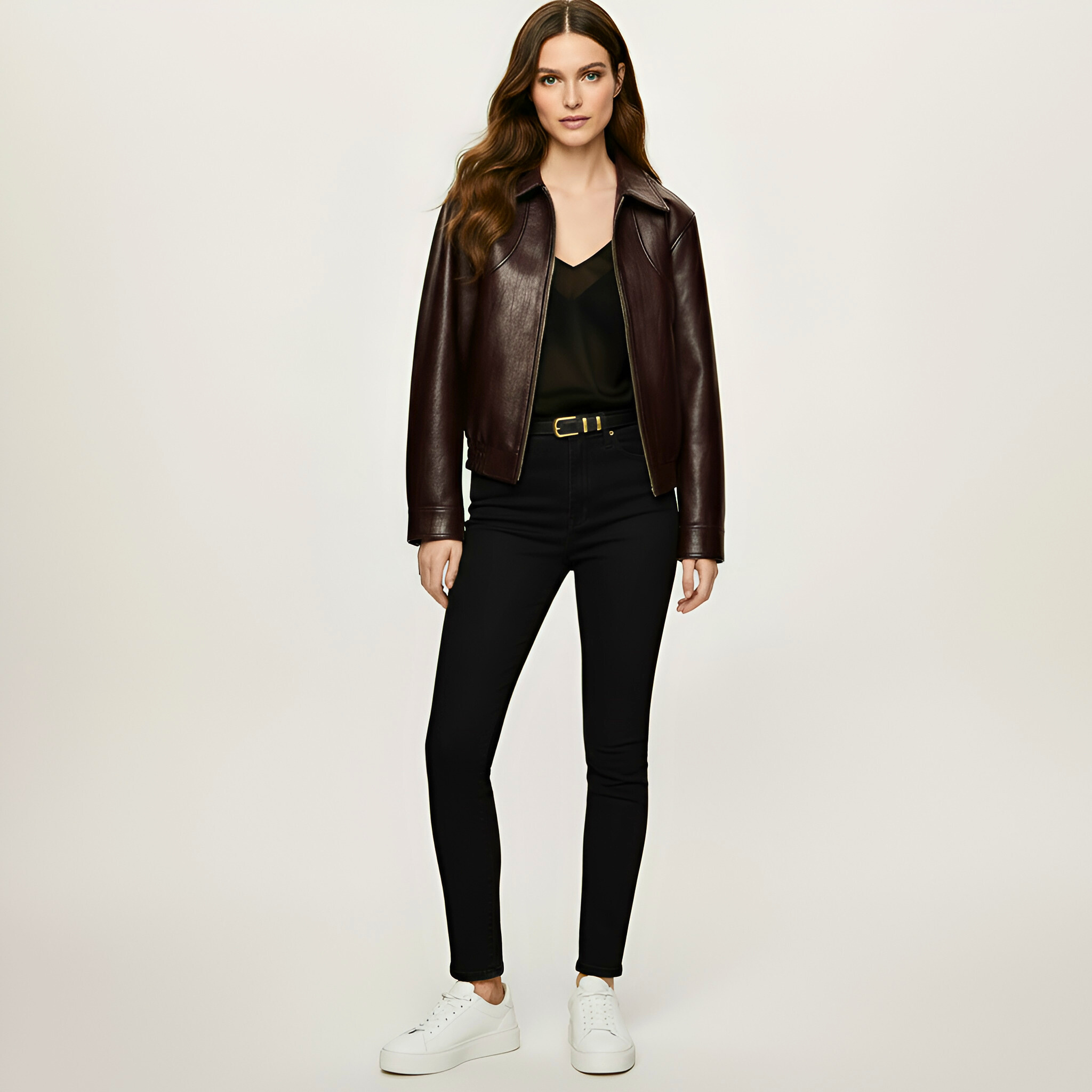 Burgundy Leather Jacket – Minimalist Zip-Up Outerwear