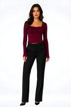 Úzký crop top s hranatým výstřihem a rozšířenými rukávy 