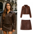 Faux Leather Zip-Up Set – Jacket & Mini Skirt Combo