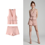 Vintage Chic Sleeveless Blazer & Shorts Set