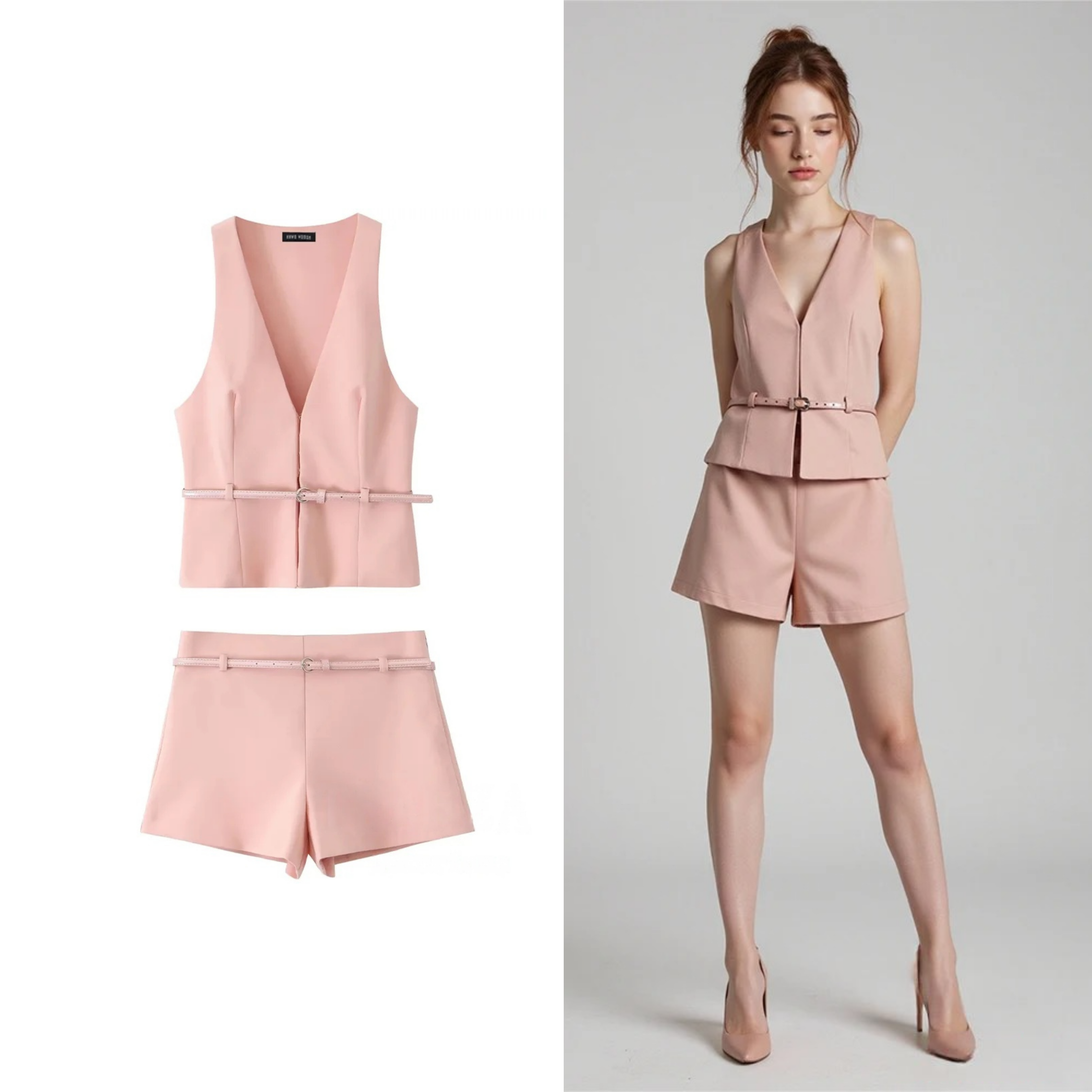 Vintage Chic Sleeveless Blazer & Shorts Set