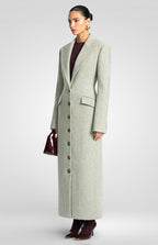 Elegant Wool-Blend Maxi Coat with Belt - Light Grey