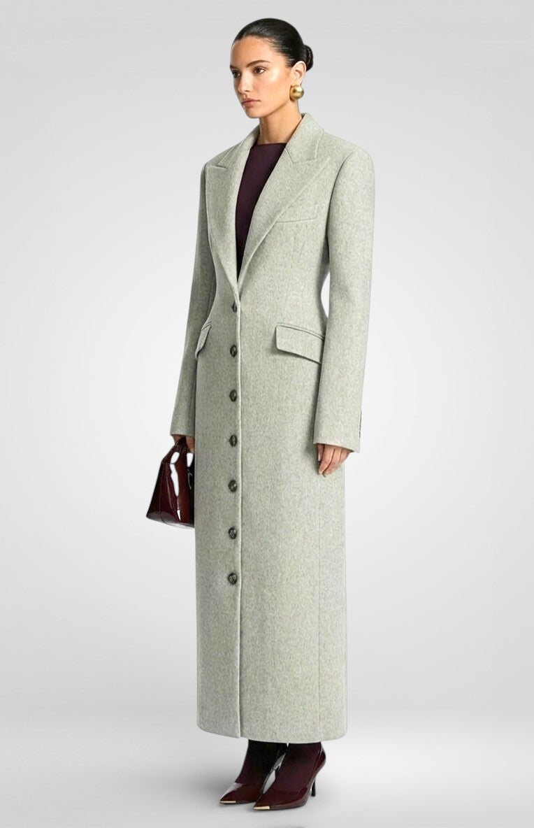 Elegant Wool-Blend Maxi Coat with Belt - Light Grey