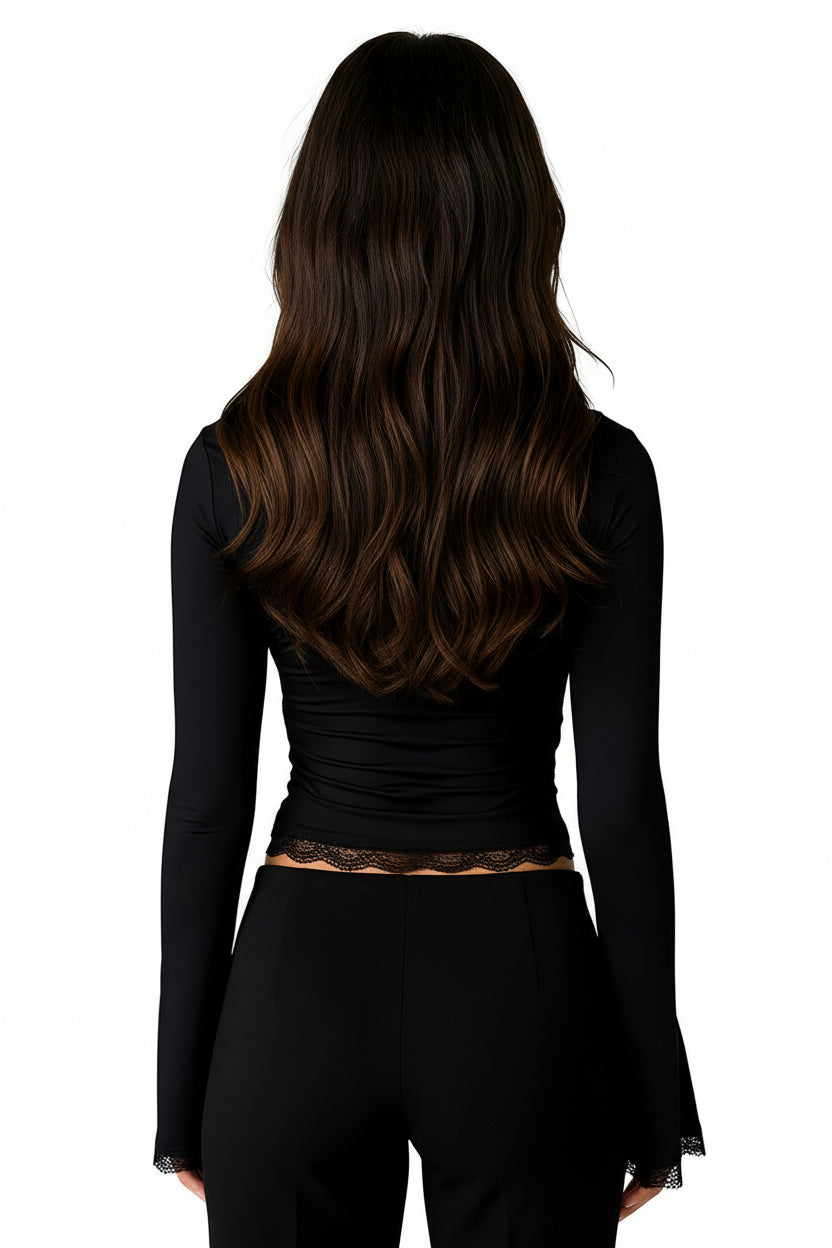 Úzký crop top s hranatým výstřihem a rozšířenými rukávy 