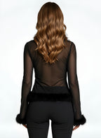 Průsvitný zkrácený kardigan s nadýchanými záplatami 